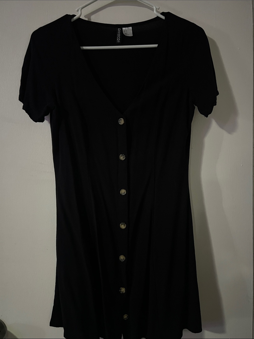 H&M Black V‑Neck Button‑Front Mini Dress